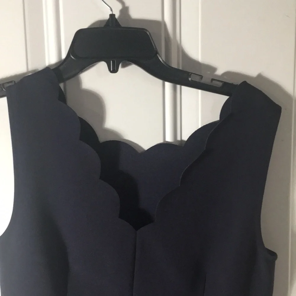 J. Crew navy blue aline scalloped scoop neck & hem sleeveless midi dress size 6